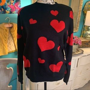 Belle Graphic Heart Red and Black Crew Neck Sweater